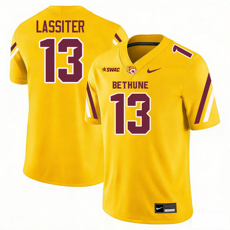 Bethune-Cookman Wildcats #13 Naim Lassiter College Football Jerseys,Uniforms-Gold